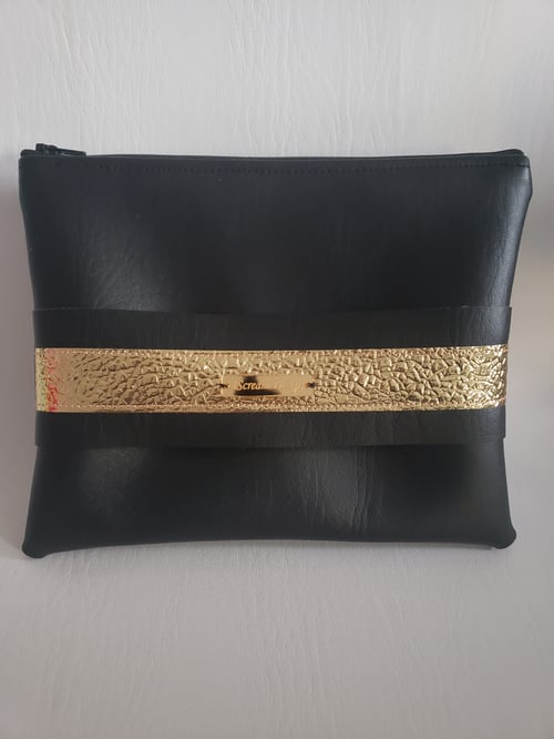Image of Black Gold Clutch With Hand Strap