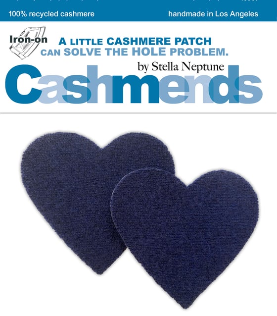 Image of Iron-On Cashmere Elbow Patches - Heather Blue Hearts