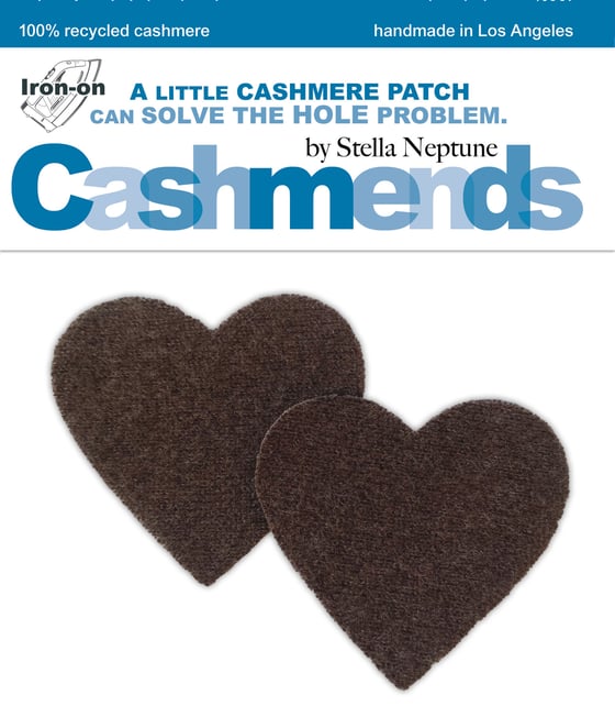 Image of Iron-On Cashmere Elbow Patches - Dark Heather Brown Hearts