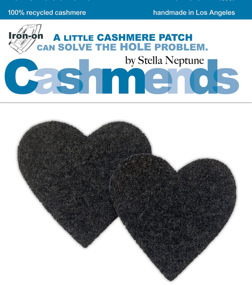 Iron-On Cashmere Elbow Patches - Black Hearts / Stella Neptune