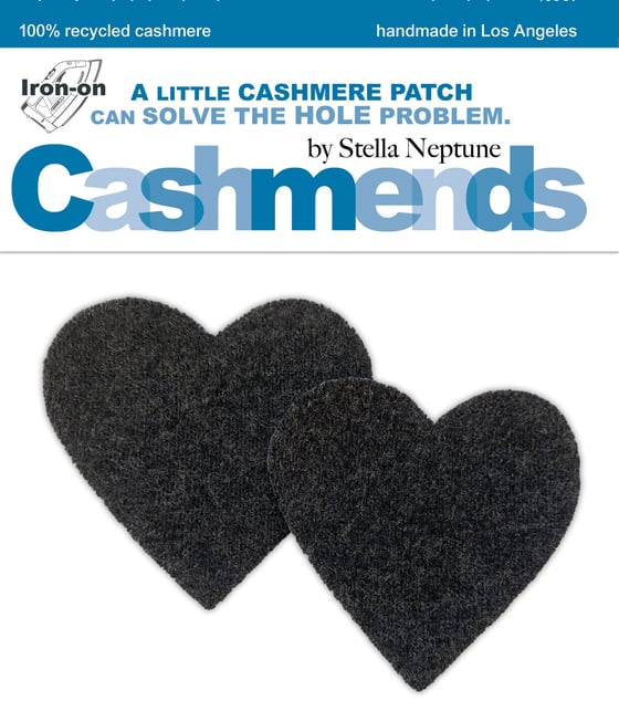Image of Iron-On Cashmere Elbow Patches - Charcoal Gray Hearts