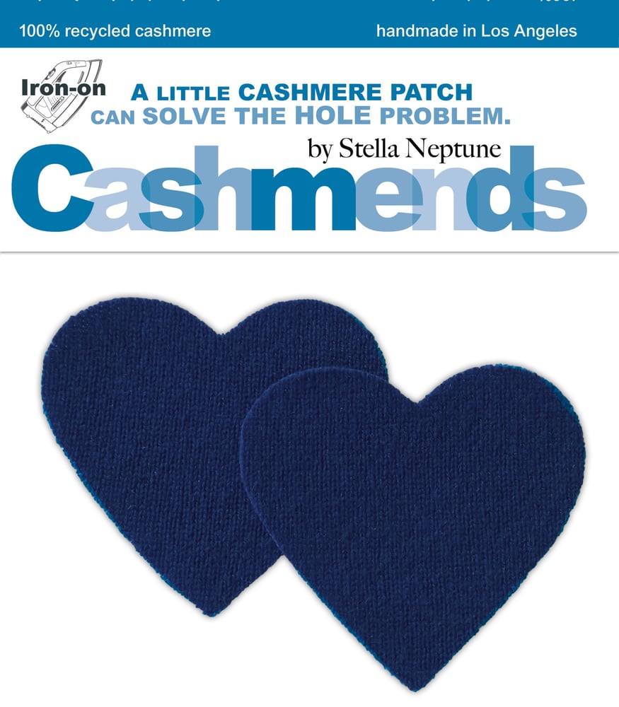 Image of Iron-On Cashmere Elbow Patches - Navy Blue Hearts