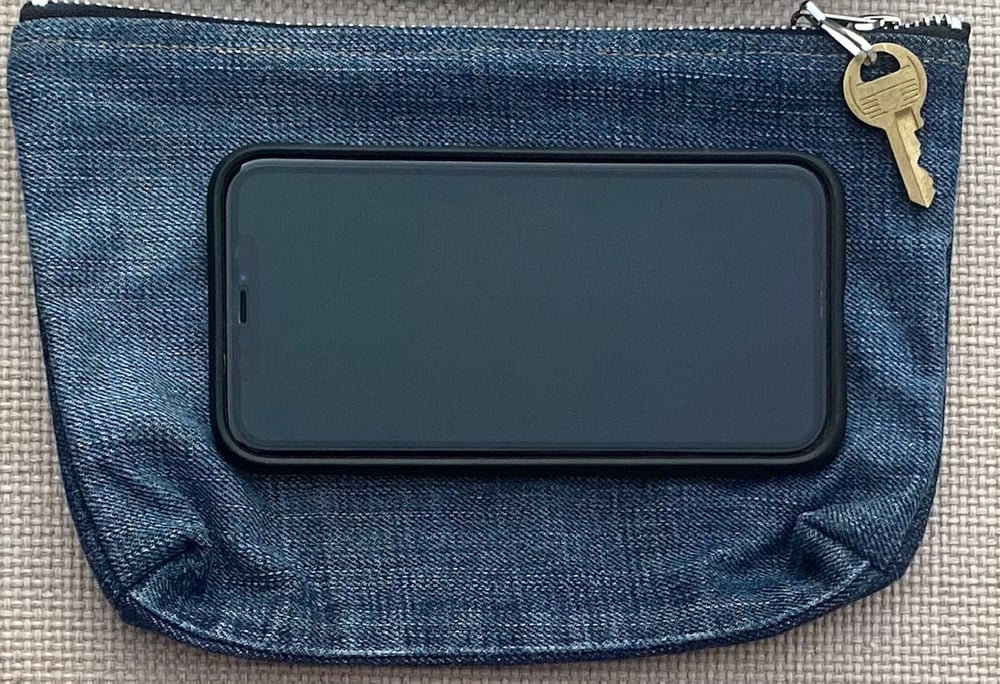 Image of "Behind Every Great Man…”   Upcycled Denim Zip Pouch  