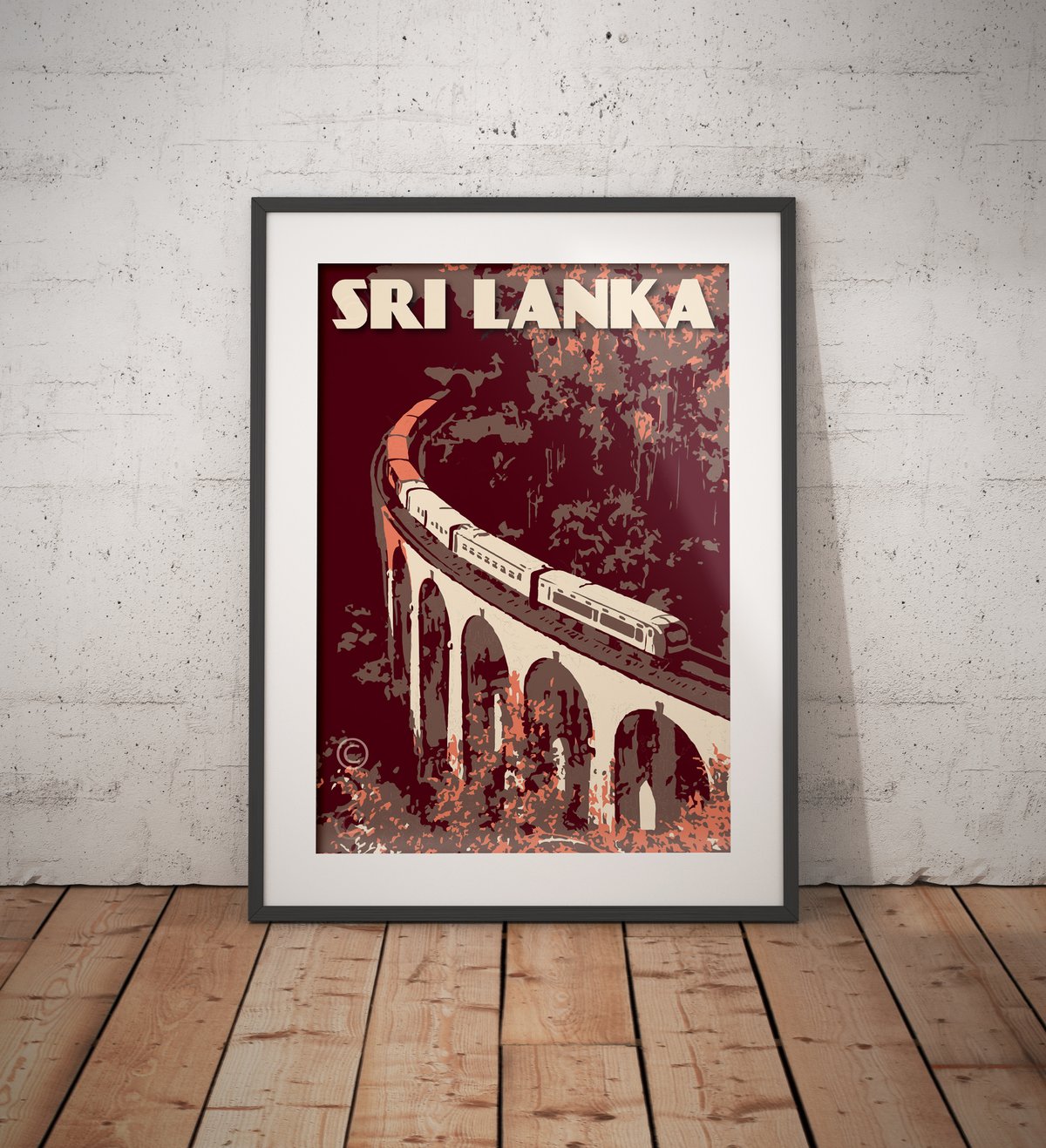 Image of Vintage Poster Sri Lanka - Nine Arch Bridge - Coral - Fine Art Print