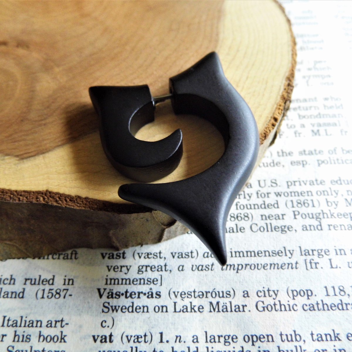 Black Wood Earring Fake Expander Hook