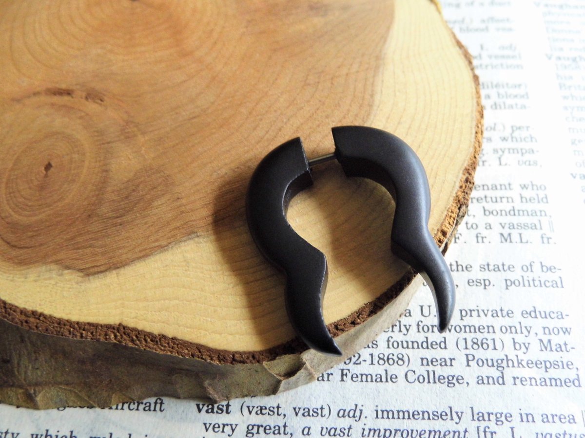 Black Wood Earring Crescent Faux Gauge