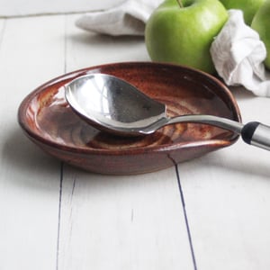 Image of Large Rustic Brown Spoon Rest, Handmade Pottery Spoon Holder, Made in USA