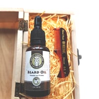 Image 1 of Beard Oil + Beard & Moustache Comb Wooden Box