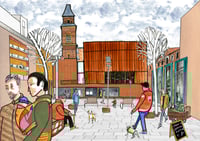 Image 1 of Cutting Room Square with two dogs and a baby