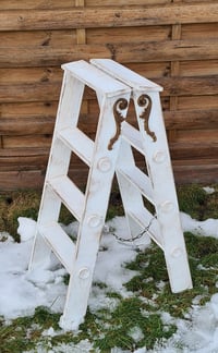 Image 1 of Wooden ladder white ornament vintage H-80cm