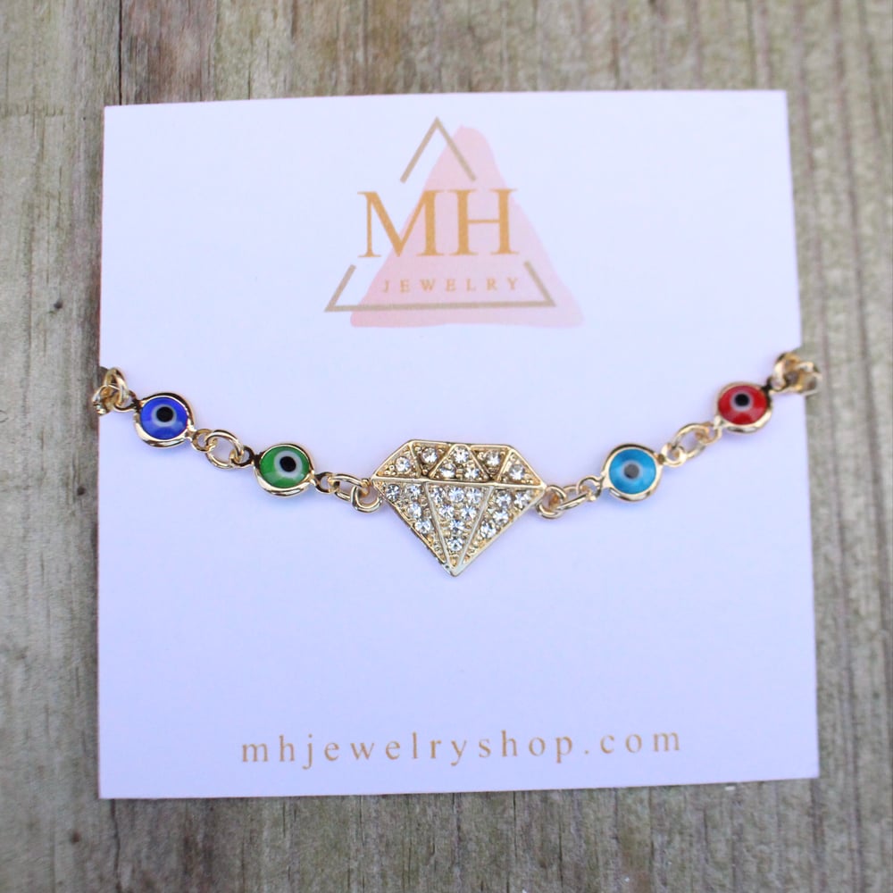 Diamond CZ charm with multi-color evil eye