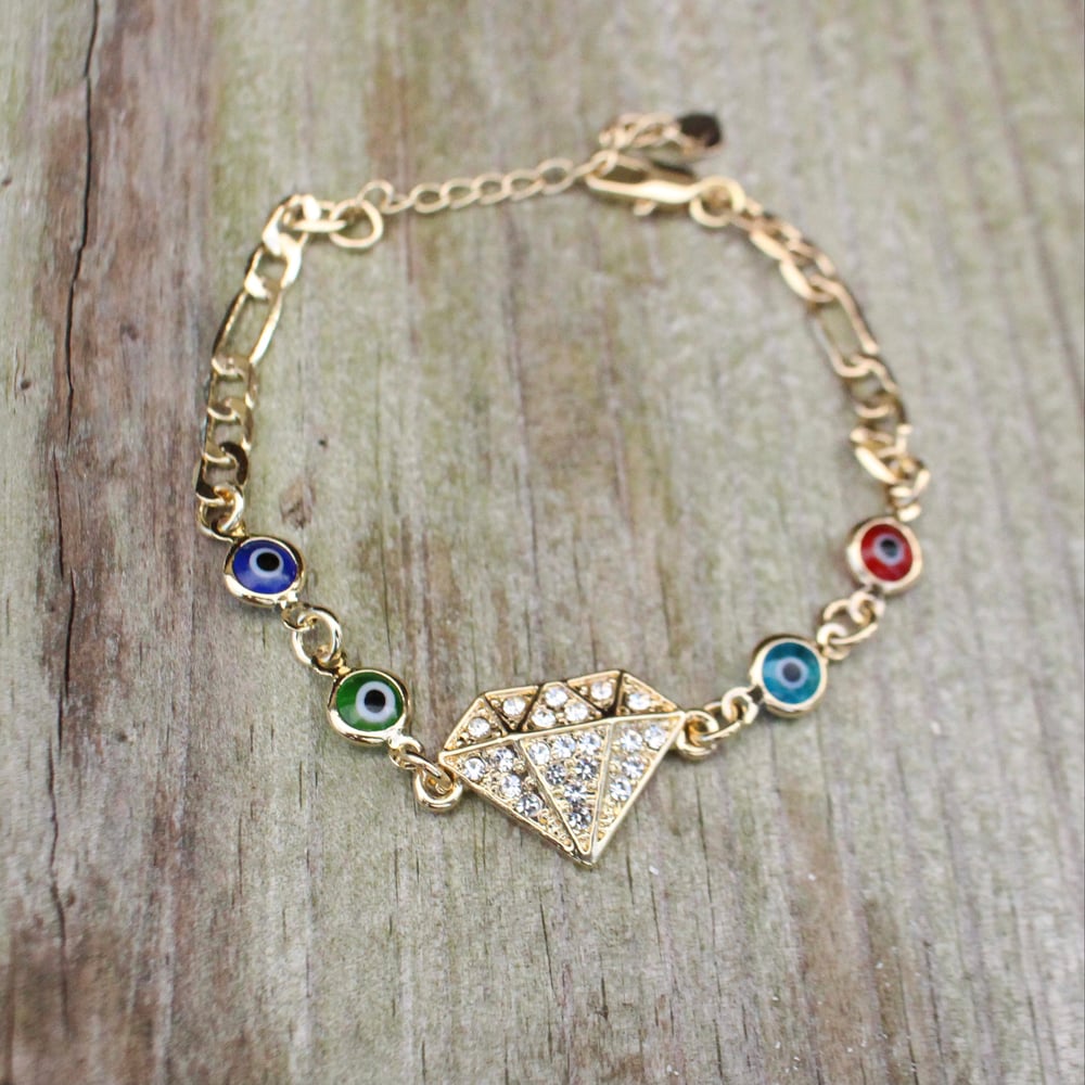 Diamond CZ charm with multi-color evil eye