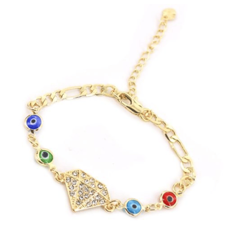 Diamond CZ charm with multi-color evil eye