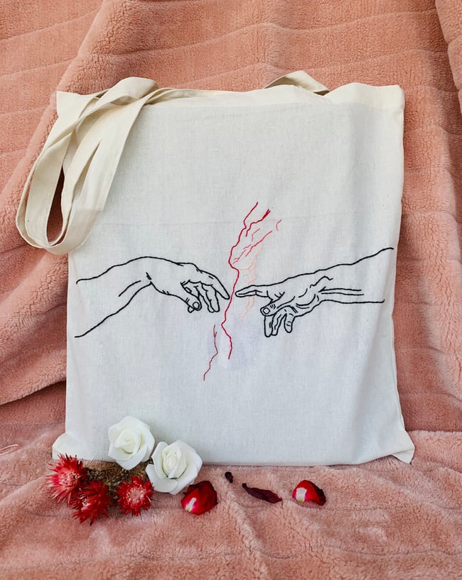 Design ‘Flowers’ hand embroidered tote bag