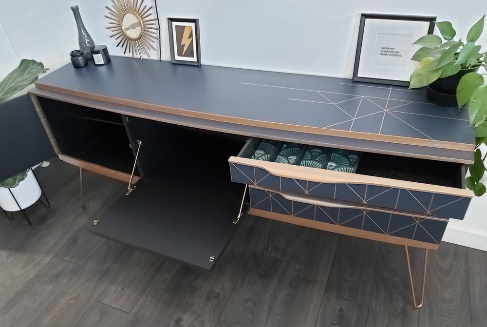 Image of BEAUTILITY CREDENZA IN MIDNIGHT BLUE & GOLD