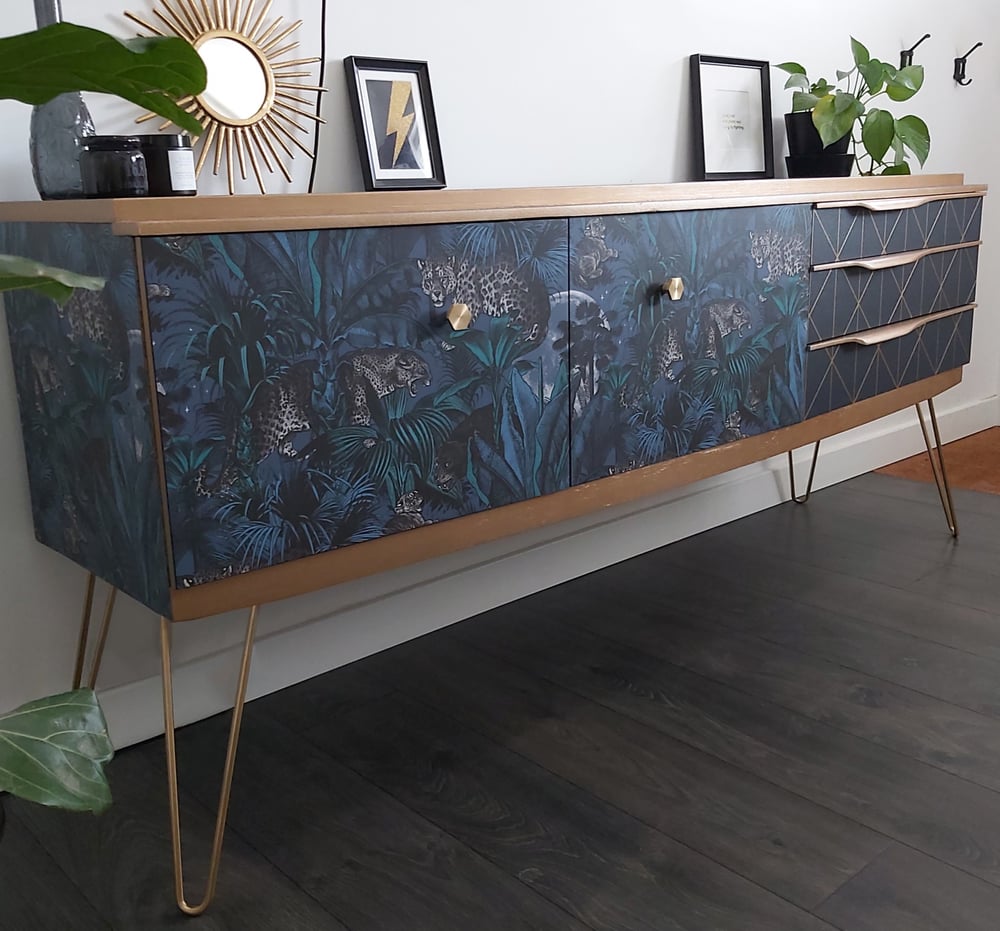 Image of BEAUTILITY CREDENZA IN MIDNIGHT BLUE & GOLD