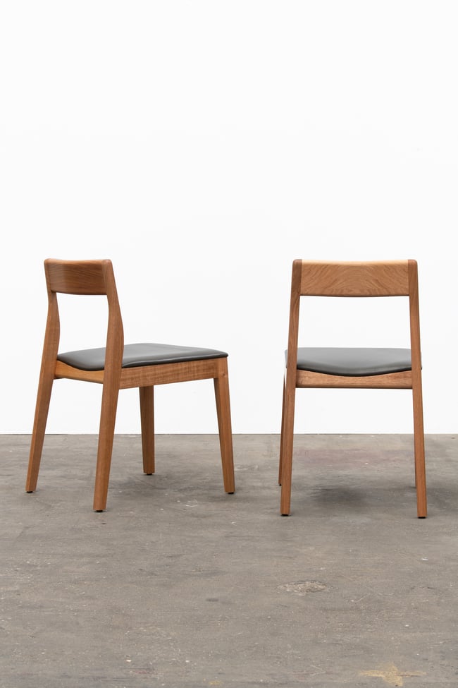 ROSE DINING CHAIR IN TASMANIAN OAK WITH AN UPHOLSTERED LEATHER SEAT