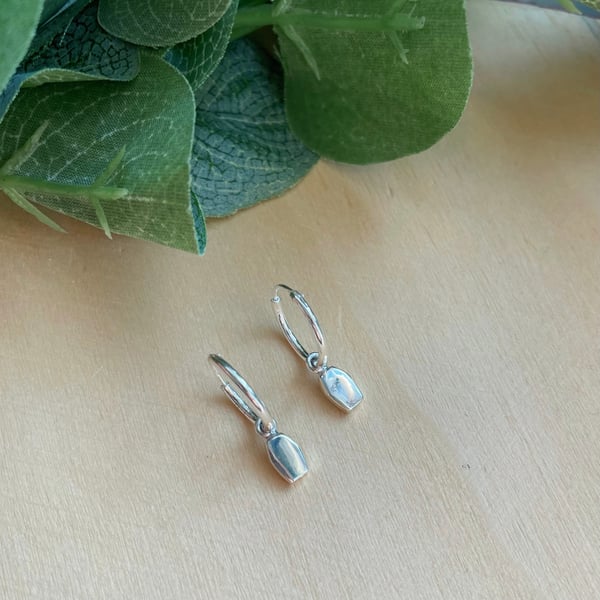 Image of Casket 925 Sterling Silver Coffin Sleeper Hoop Earrings