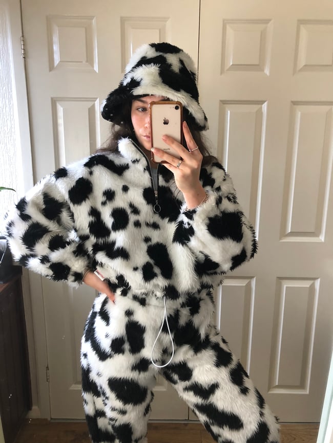 Black & white cow faux fur co-ord set