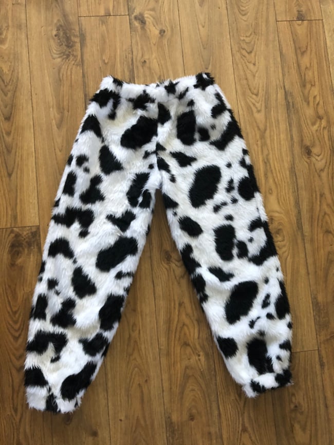 Black & white cow faux fur joggers 