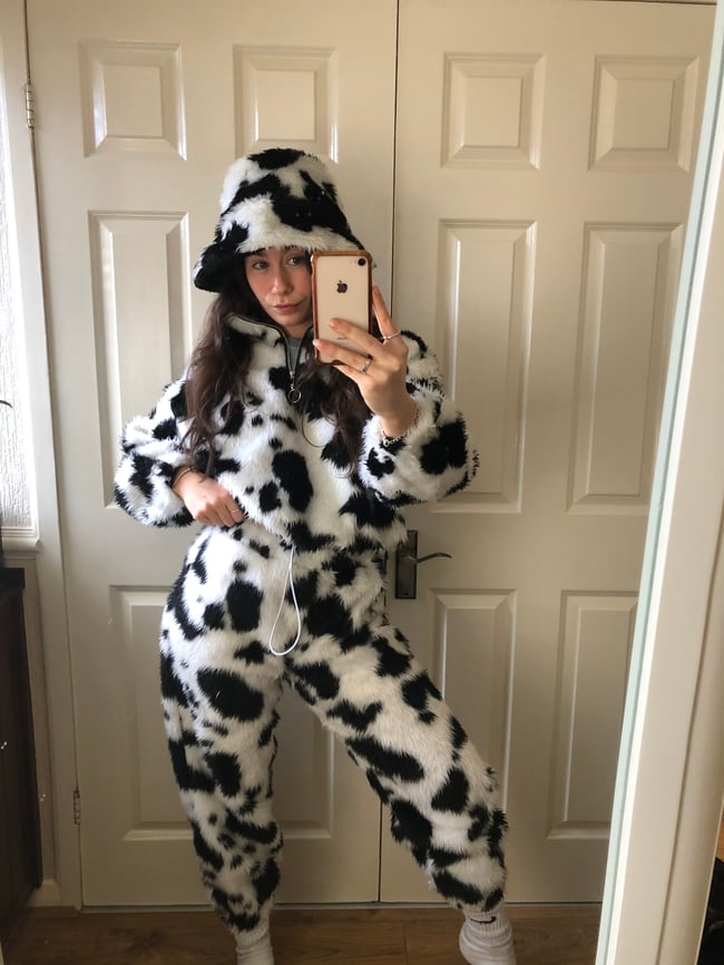 Black & white cow faux fur co-ord set