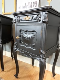 Image 5 of Stunning black & gold French oak and marble bedside tables 