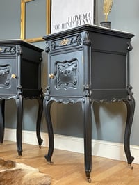 Image 3 of Stunning black & gold French oak and marble bedside tables 