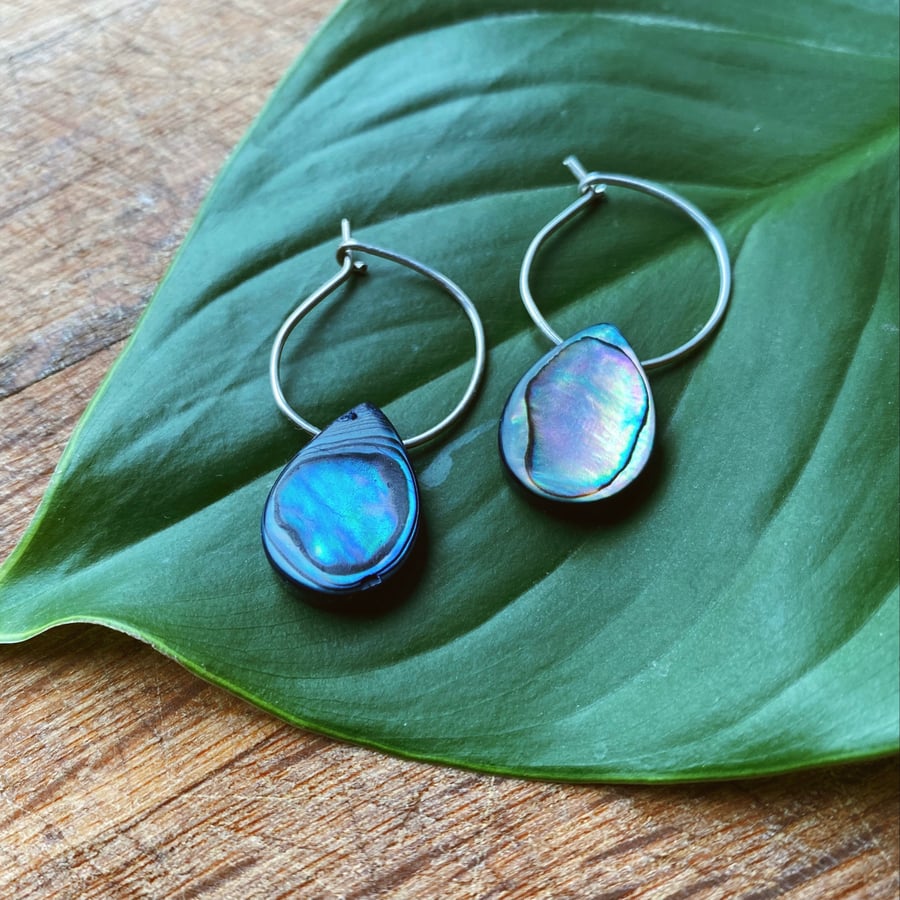 Image of Abalone Silver Hooped Earrings 