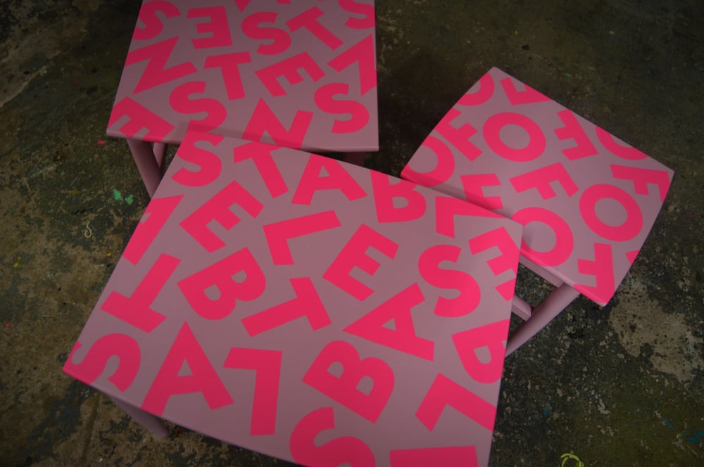 Image of Vintage Mid Century Nest of Tables Hot Neon Pink 