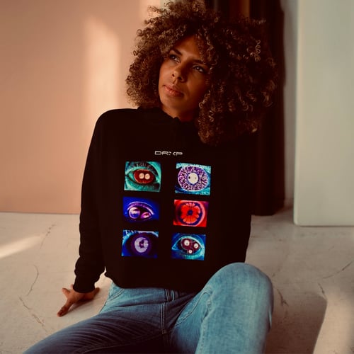 Image of VISION CROP TOP MULTI COLORED BLACK HOODIE 