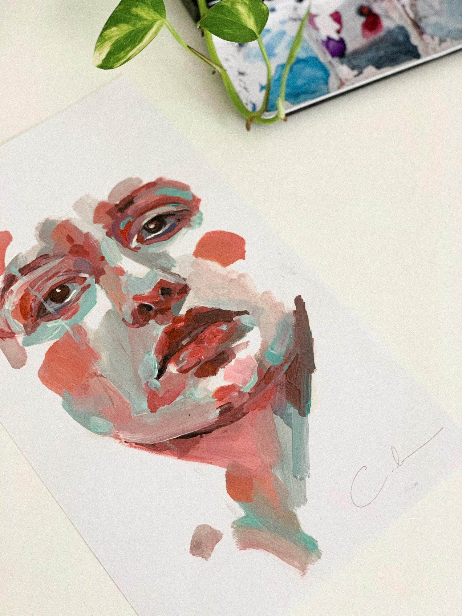 Agnes-Cecile copper and aquamarine (16x27 cm)