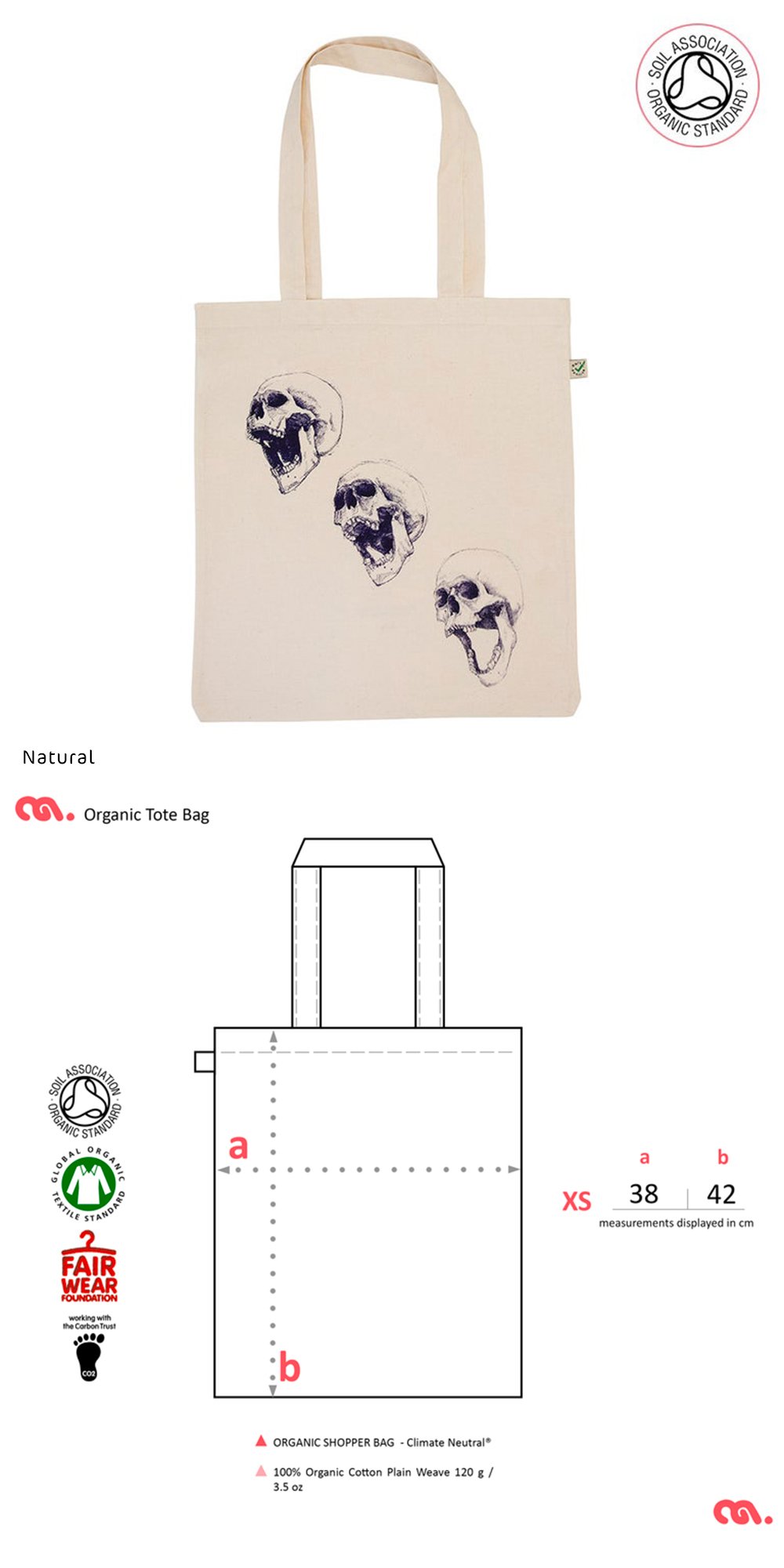 3 Skull Tote Bag (Organic)