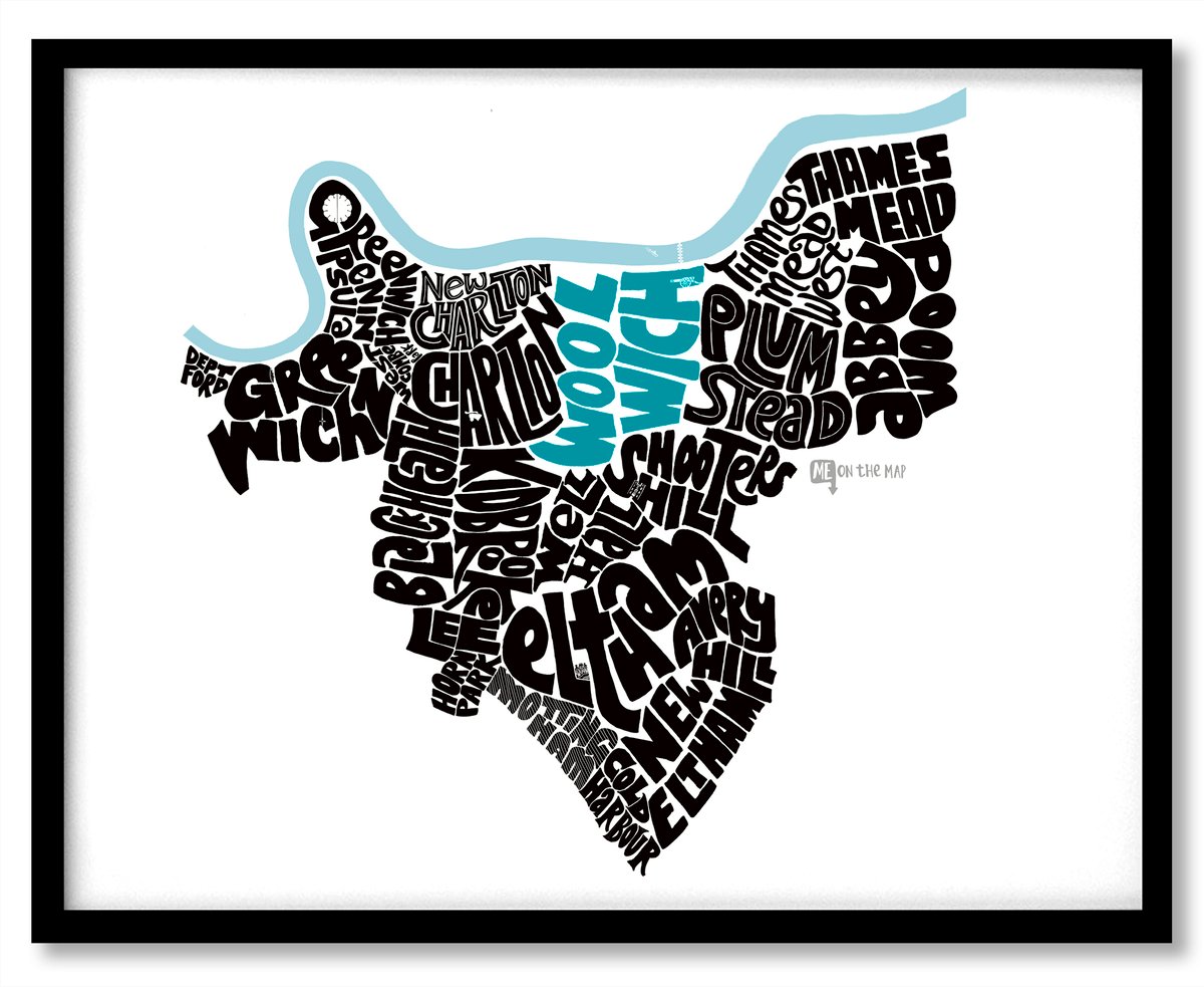 Image of London Borough of Greenwich + River Thames - Districts Type Map