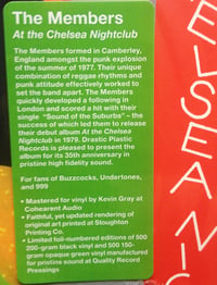 Image 2 of the MEMBERS - "At The Chelsea Nightclub" LP - Green Vinyl