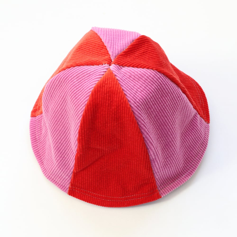 Image of red purple corduroy  child vintage fabric six panel bucket hat buckethat sunhat