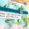 Obey all the rules, Katherine Hepburn quote purse duck egg blue and pink