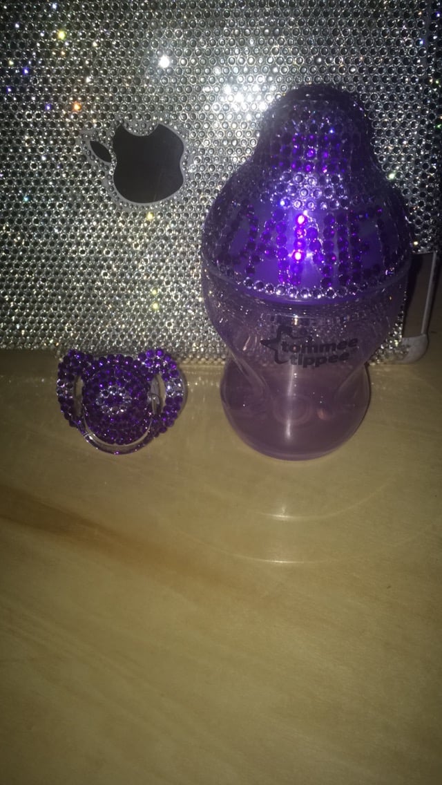 Image of Bling baby bottle lid/cover with matching Dummy