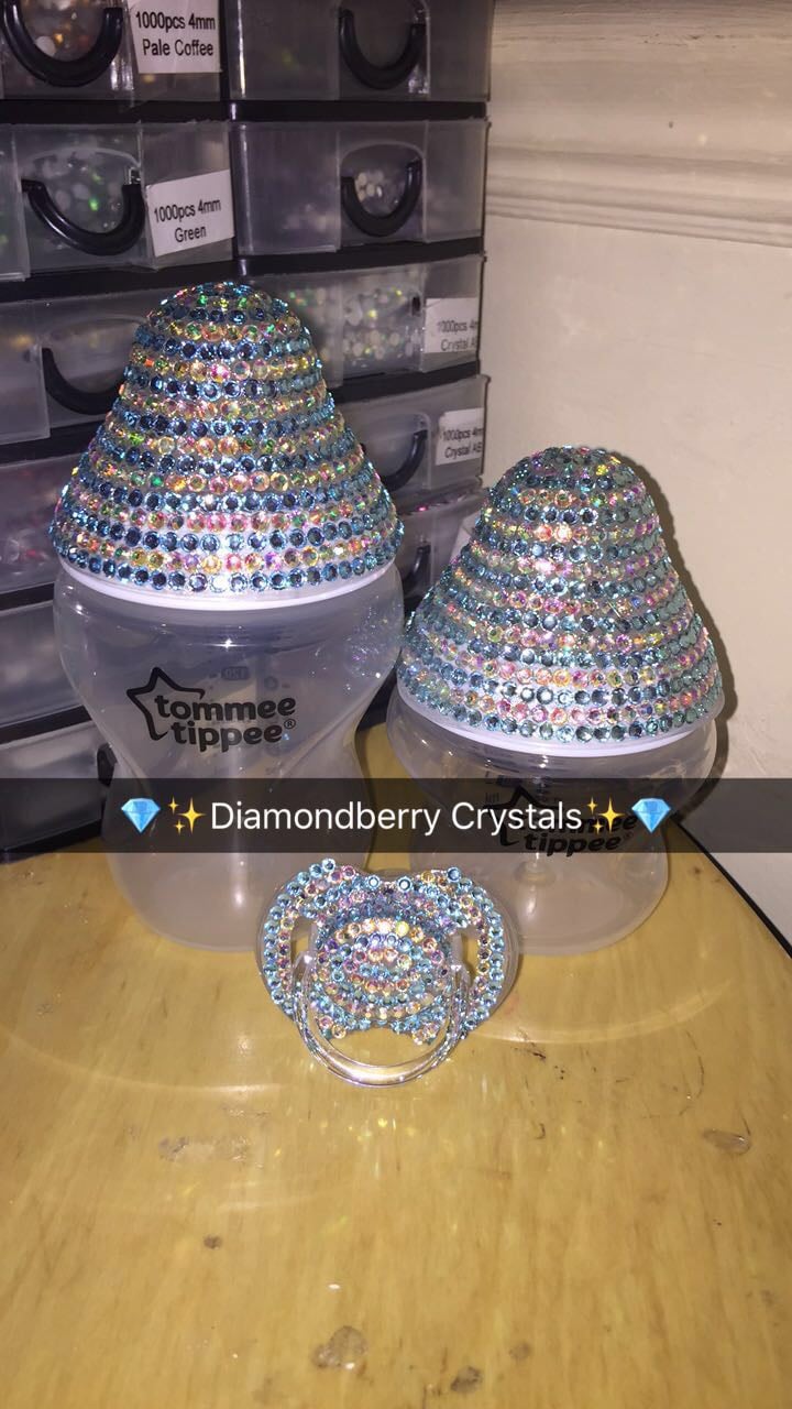 Image of Bling baby bottle lid/cover with matching Dummy