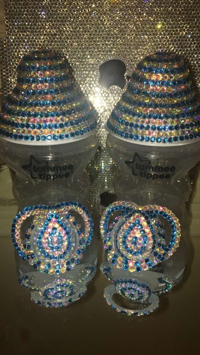 Image of Bling baby bottle lid/cover with matching Dummy