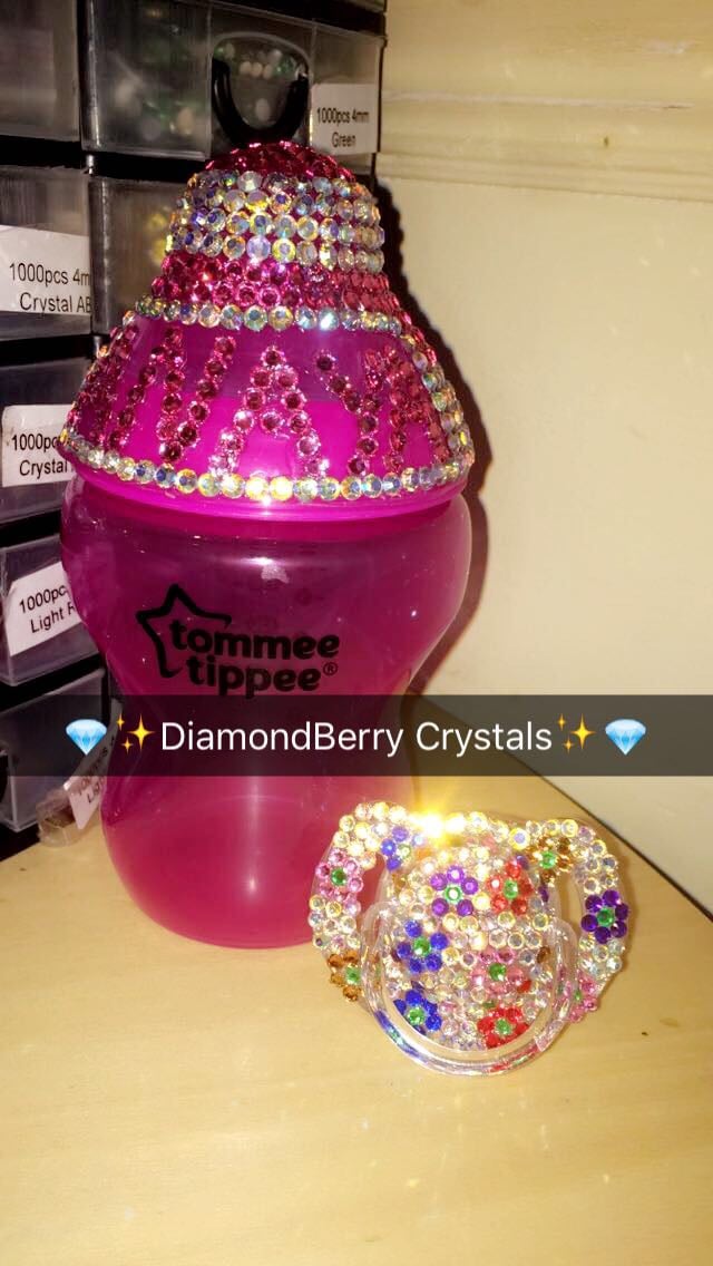Image of Bling baby bottle lid/cover with matching Dummy