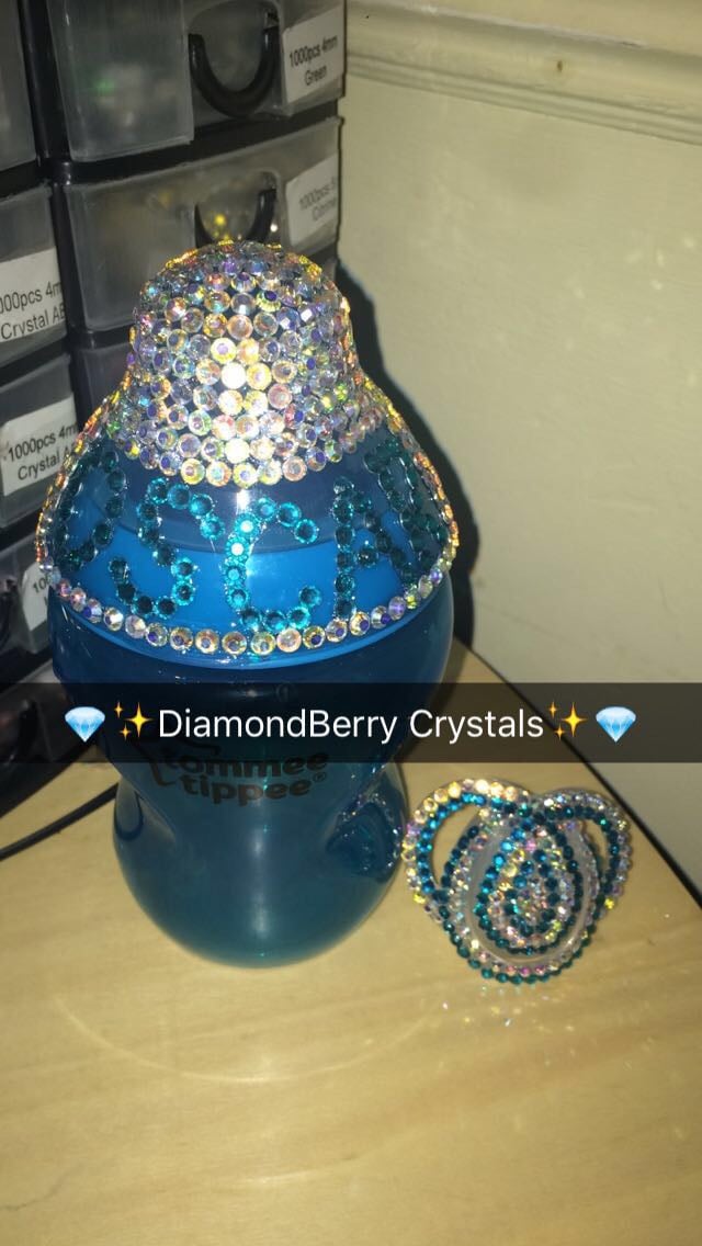 Image of Bling baby bottle lid/cover with matching Dummy