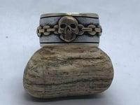 Image 2 of Brass Skull and Chain Silver Ring (Handmade and Handcarved)