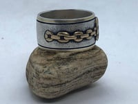 Image 4 of Brass Skull and Chain Silver Ring (Handmade and Handcarved)