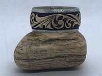 Image 2 of Silver Ring w/ Carved Brass Filigree (Handmade & Handcarved)