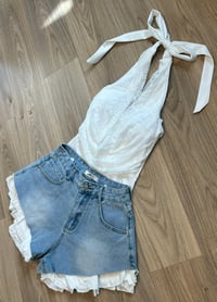 Image 1 of White lace drape bodysuit 