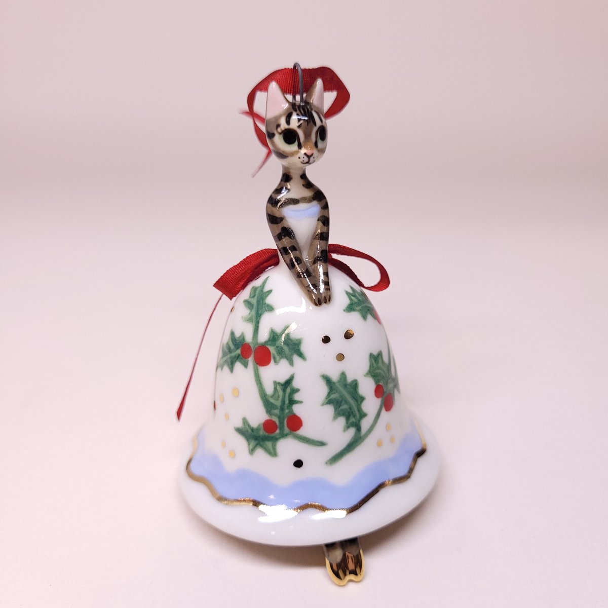 Image of White Holly Porcelain Christmas Bell