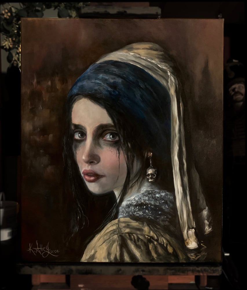 Image of "Girl with a skull earring" Original painting 