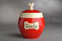 Image 1 of Dog Treat Jar Red and White "Avalanche" by Symmetrical Pottery