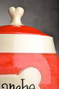 Image 3 of Dog Treat Jar Red and White "Avalanche" by Symmetrical Pottery