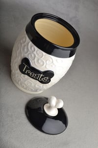 Image 4 of Dog Treat Jar Black & White Curls Made to Order by Symmetrical Pottery